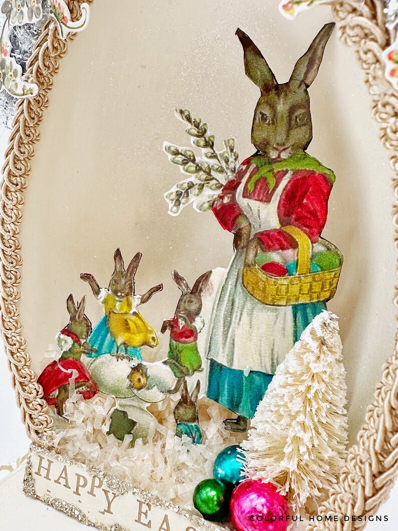 Vintage Style Easter Decor, Panoramic Easter Egg, Easter Diorama, Kitsch Retro Easter Display