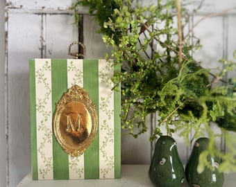 Personalized Floral Monogram Wall Charm, Hand-Painted Gold Leaf Plaque