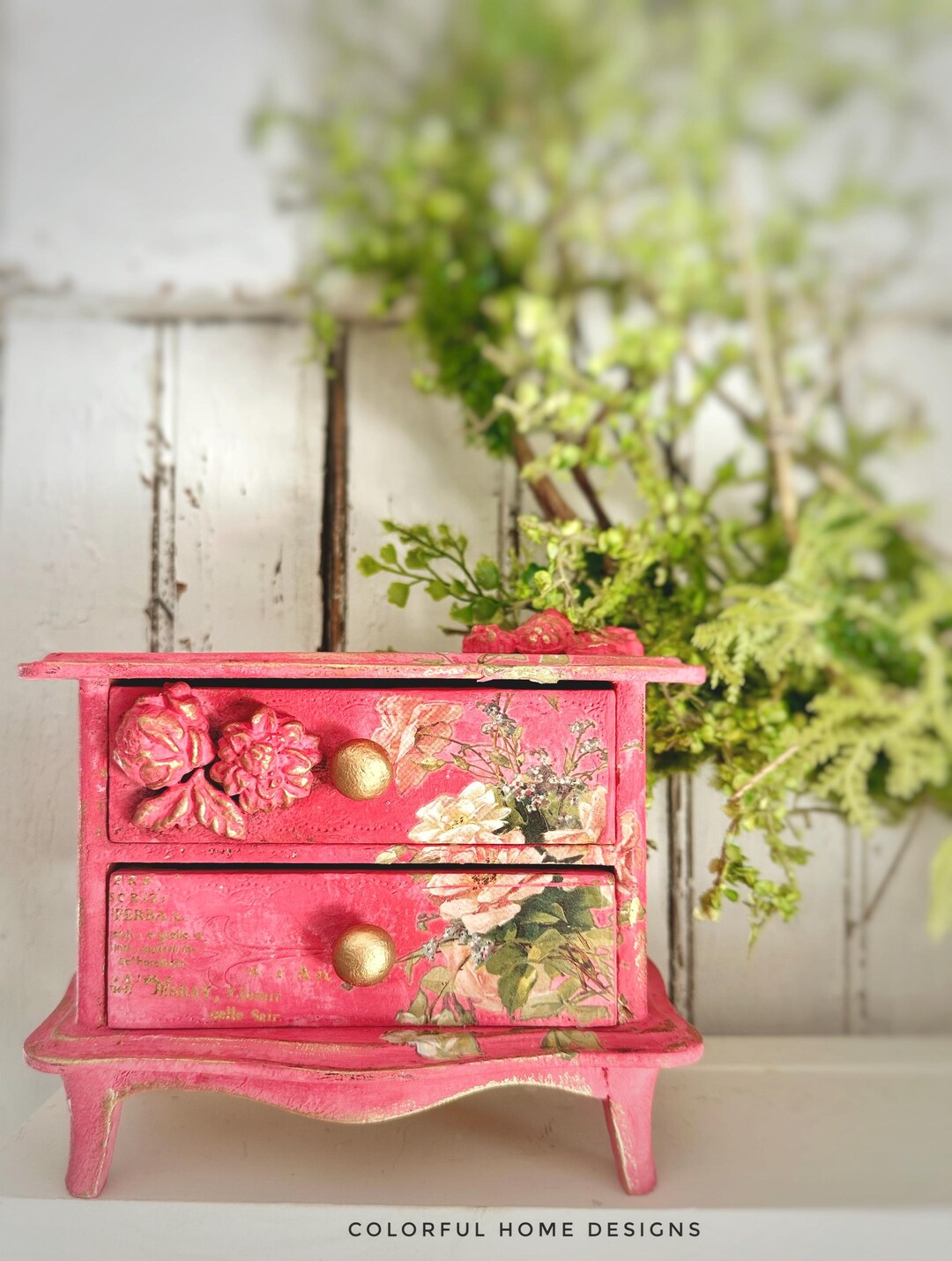 Vintage Pink Jewelry Box: Cottagecore Floral Design Hand Painted - Etsy