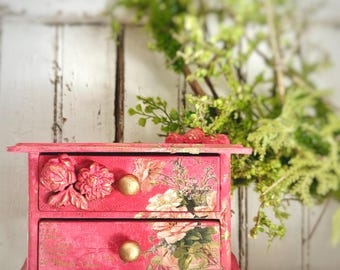 Vintage Pink Jewelry Box: Cottagecore Floral Design Hand Painted