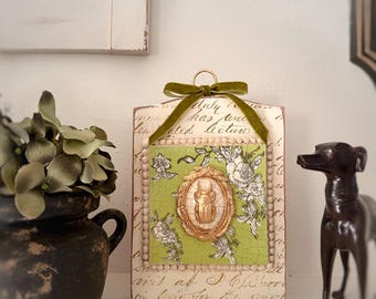 Handmade Beetle Art Plaque Gold Leaf Resin Frame, Coastal Decor