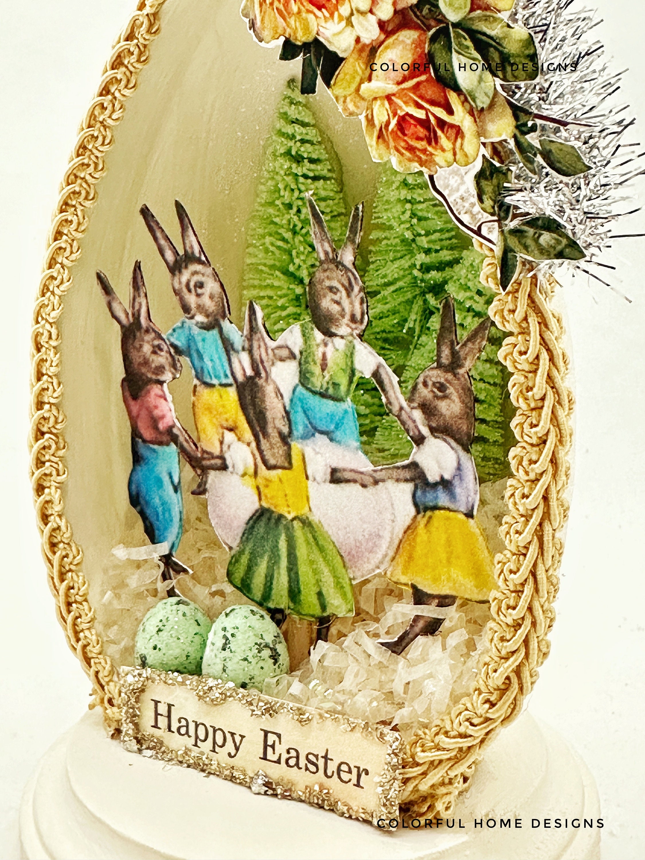 Vintage Style Easter Decor, Panoramic Easter Egg, Easter Diorama