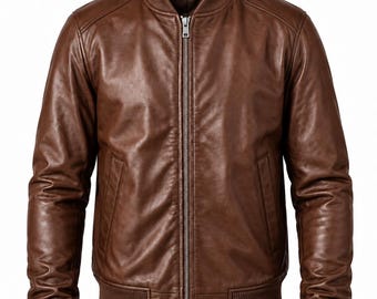 Men's Genuine Cowhide Leather Bomber Jacket | Black Zip-Up, Ribbed Cuffs