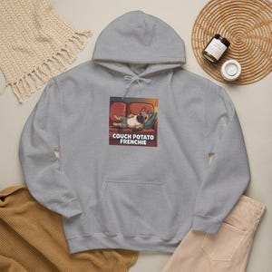 Couchpotato Frenchie Hoodie | Schlafende Französische Bulldogge im Retro-Stil | Lustiger Frenchie Hoodie | Witziges Geschenk für faule Hundeliebhaber | Niedlicher Hunde-Hoodie