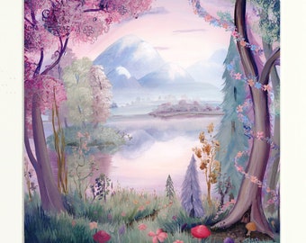 Rose Lake -  Mounted Giclee Print of dreamy magical landscape