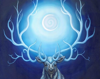 Your Majesty -  Mounted Giclee Print of a Magical Stag. (Large)