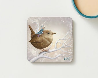 Fairy and Wren coaster, perfect for Christmas gifts.