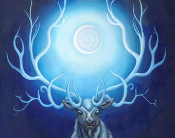Your Majesty -  Mounted Giclee Print of a magical stag.