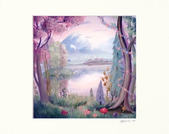 Rose Lake -  Mounted Giclee Print of dreamy magical landscape (Large)