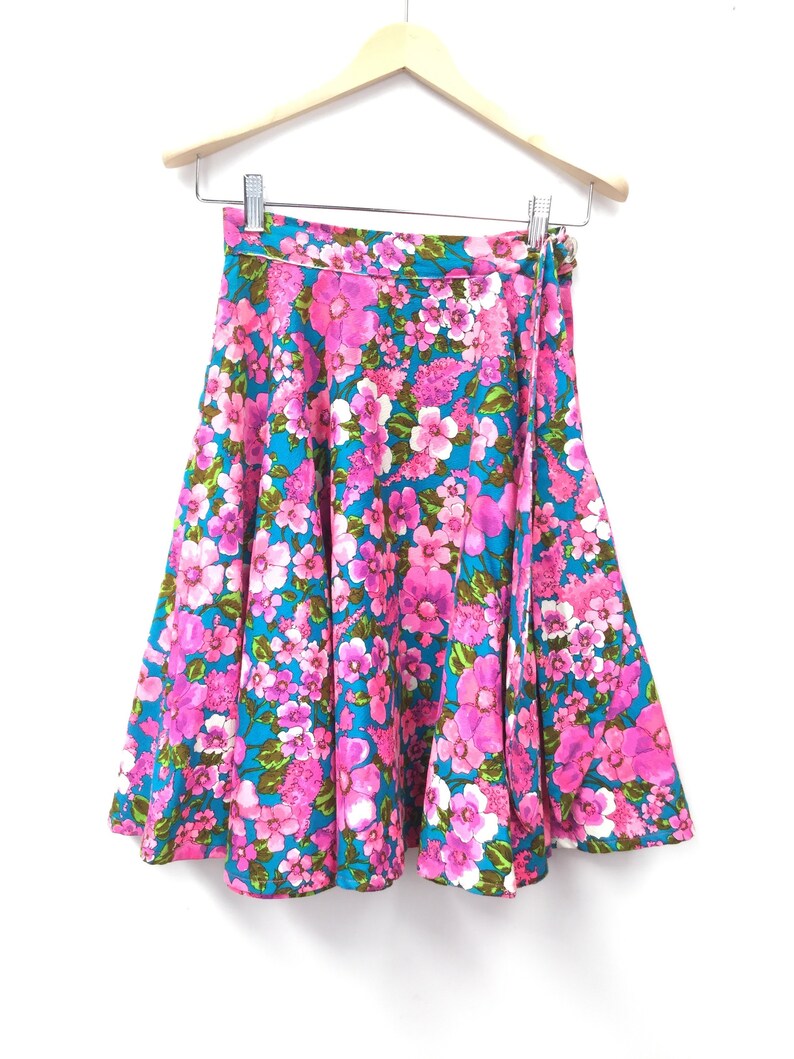 1970s Neon Circle Skirt with Matching Pussy Bow Tie