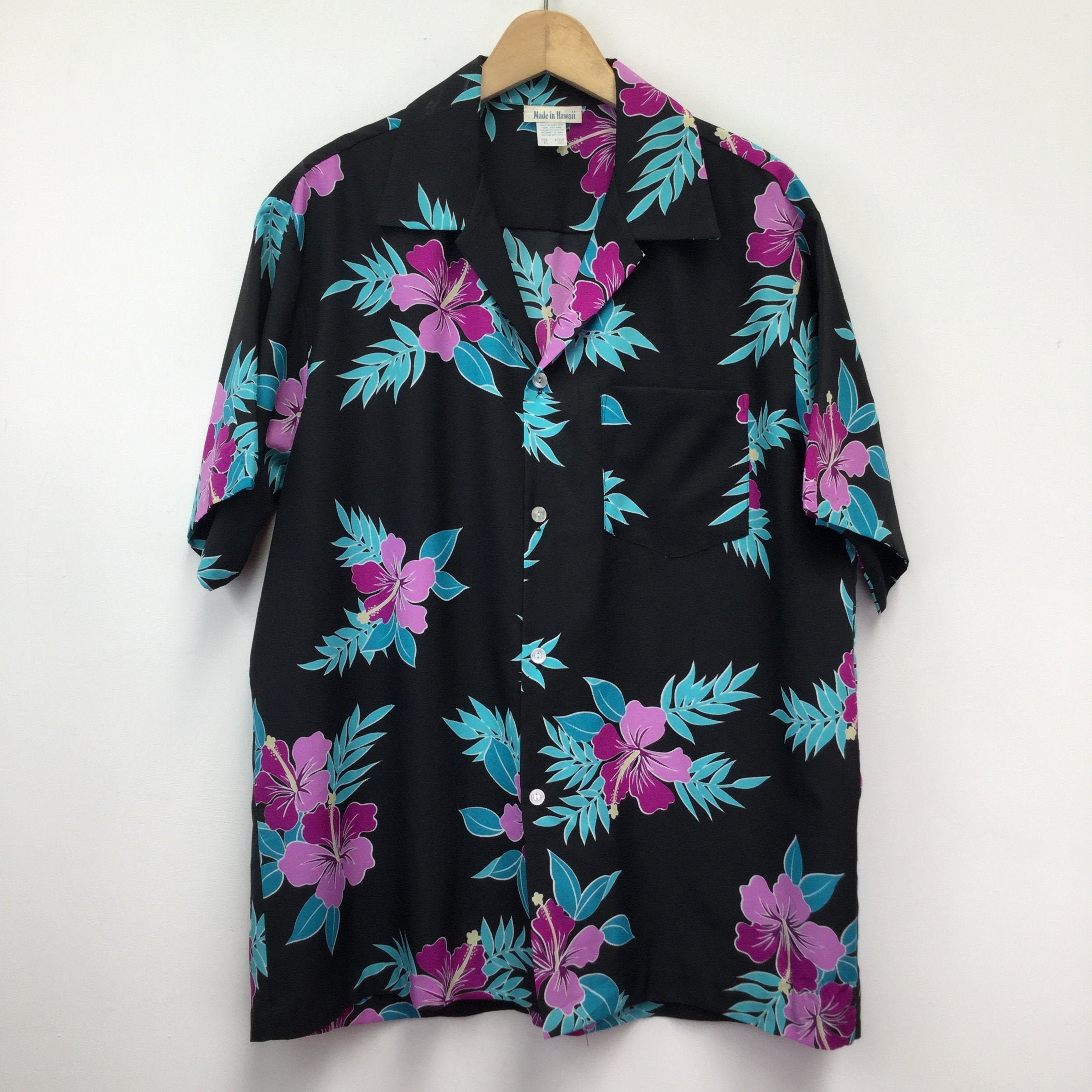 Image of Vintage Black, Purple & Blue Hawaiian Shirt