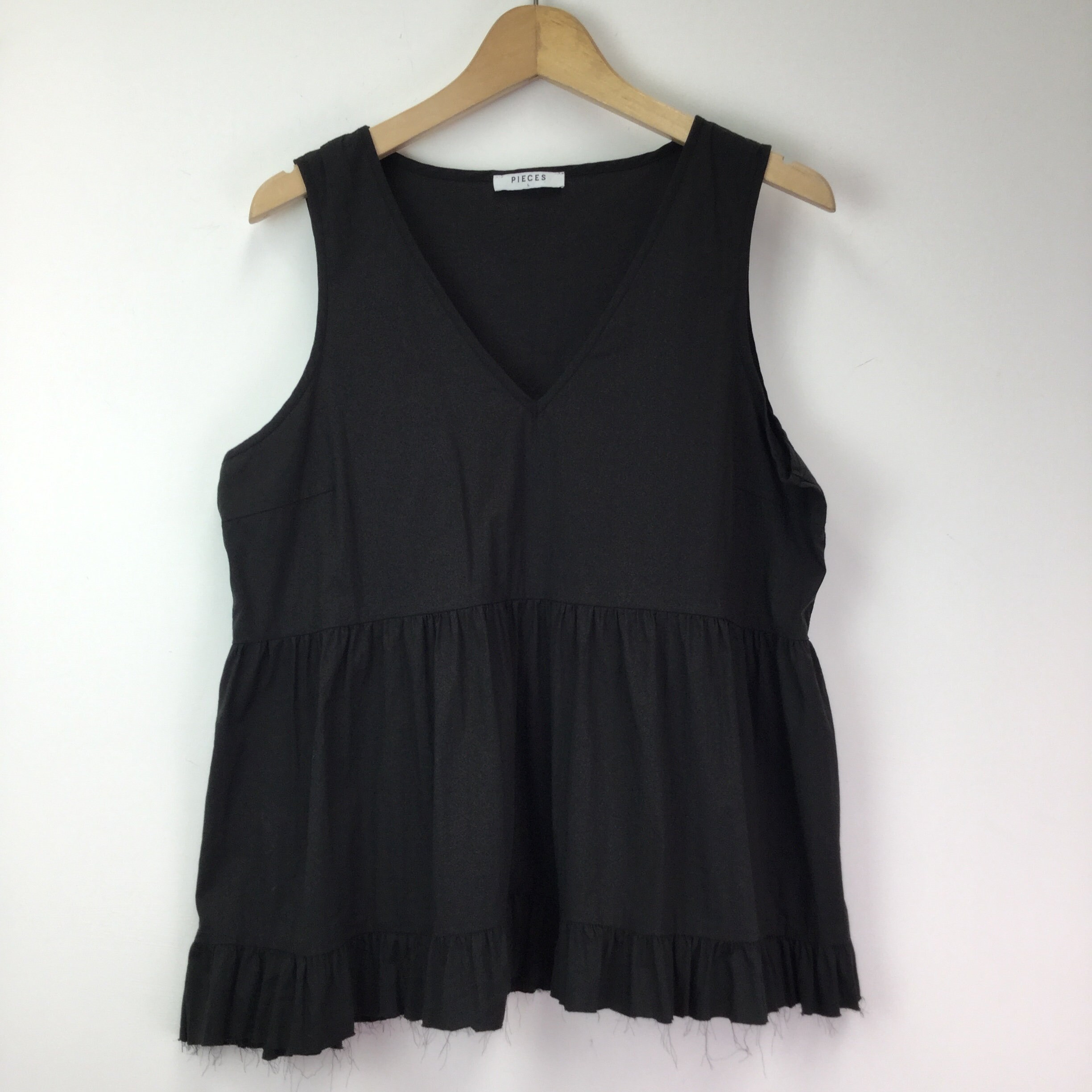 Image of Vintage Black Frilly Sleeveless Top