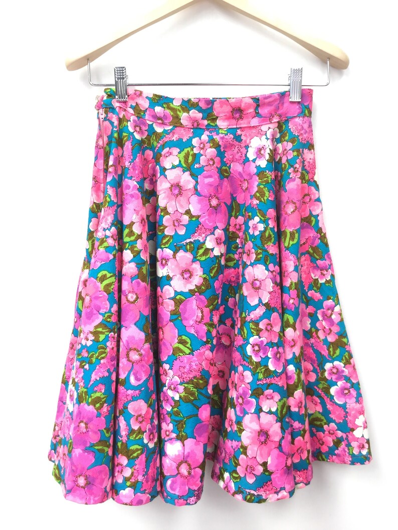 1970s Neon Circle Skirt with Matching Pussy Bow Tie