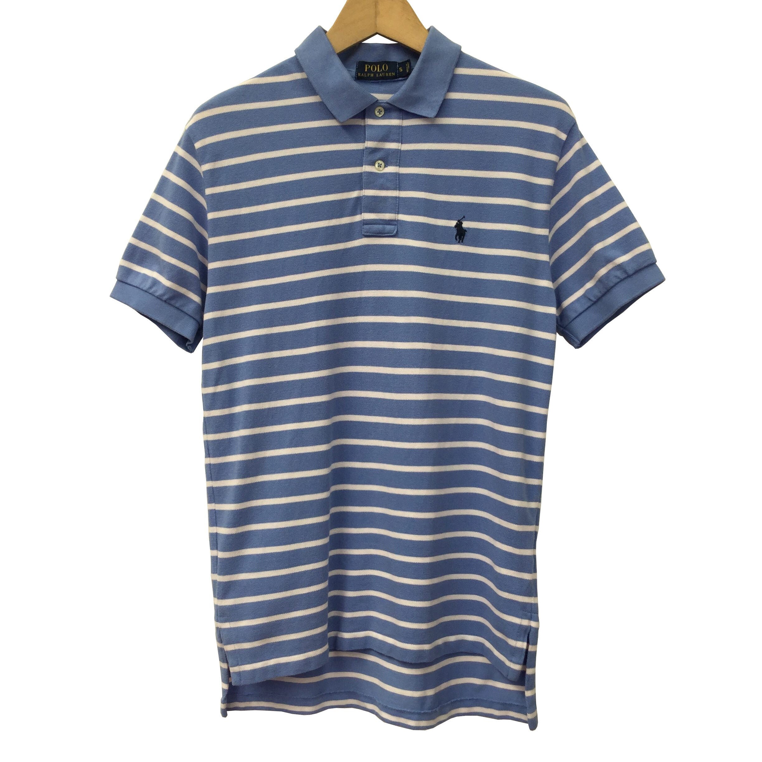 Image of Vintage Ralph Lauren Blue Stripe Polo T-Shirt