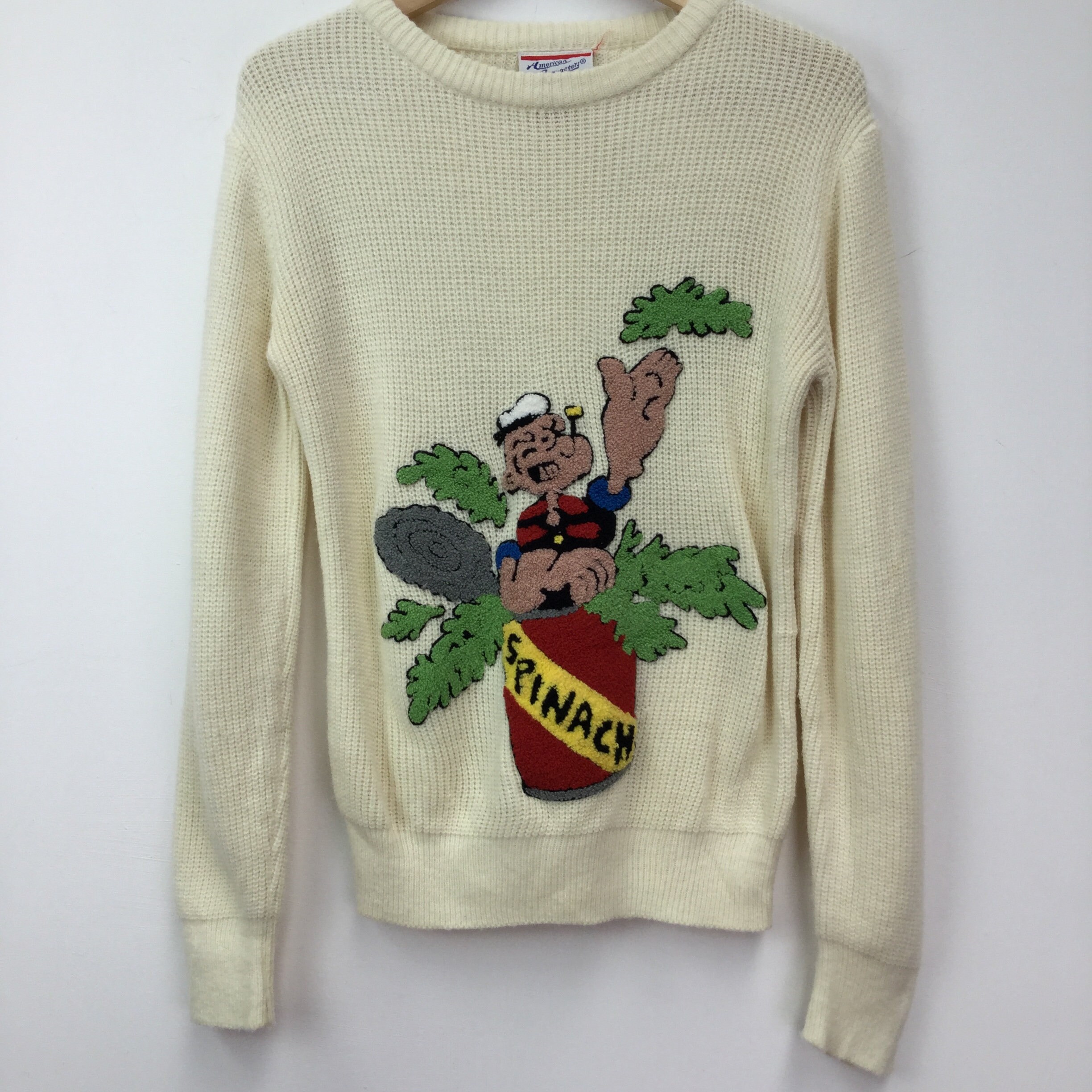 Image of Vintage American Characters Popeye Cream Waffle Knit Jumper