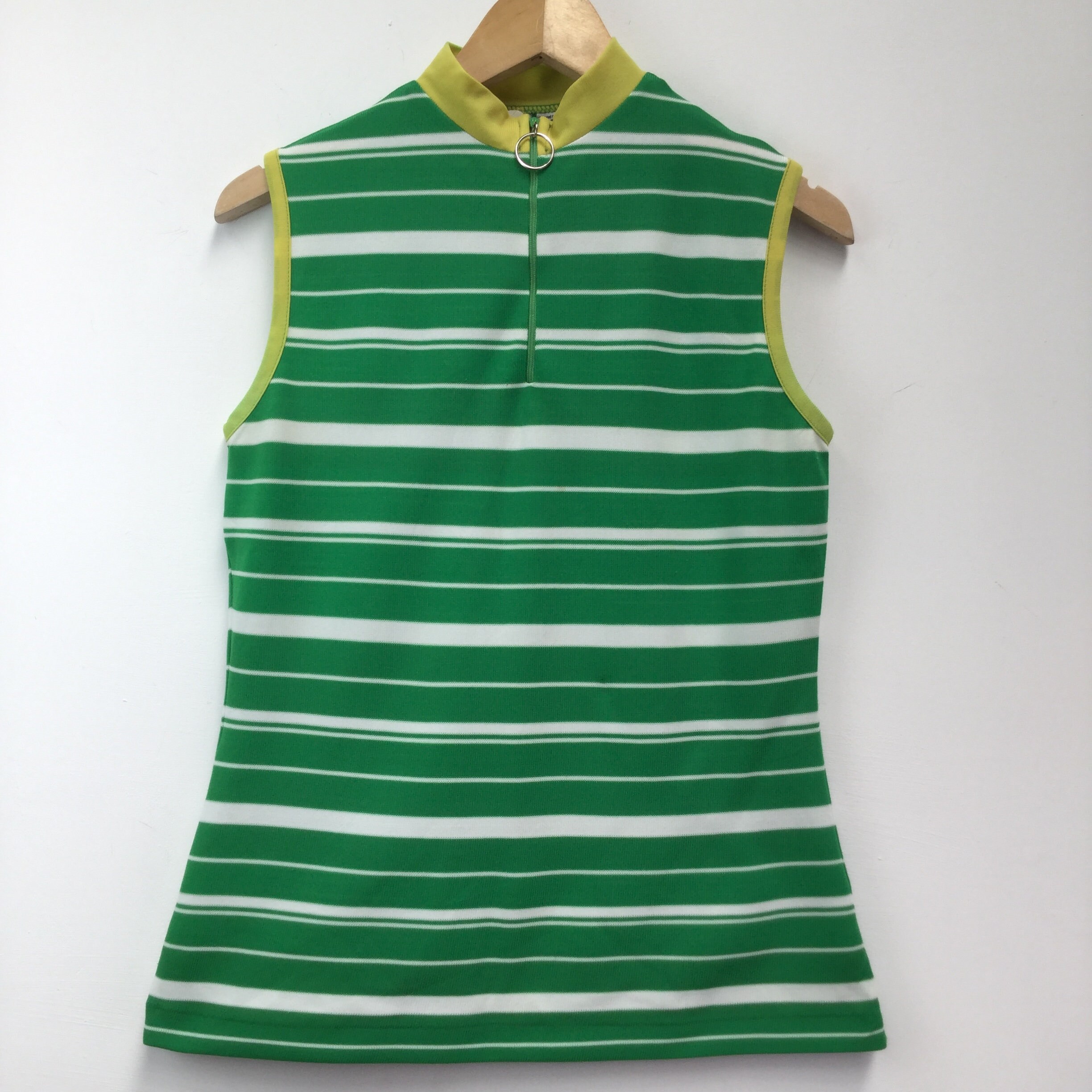 Image of Vintage 's Half Zip Pea Green Stripe Top