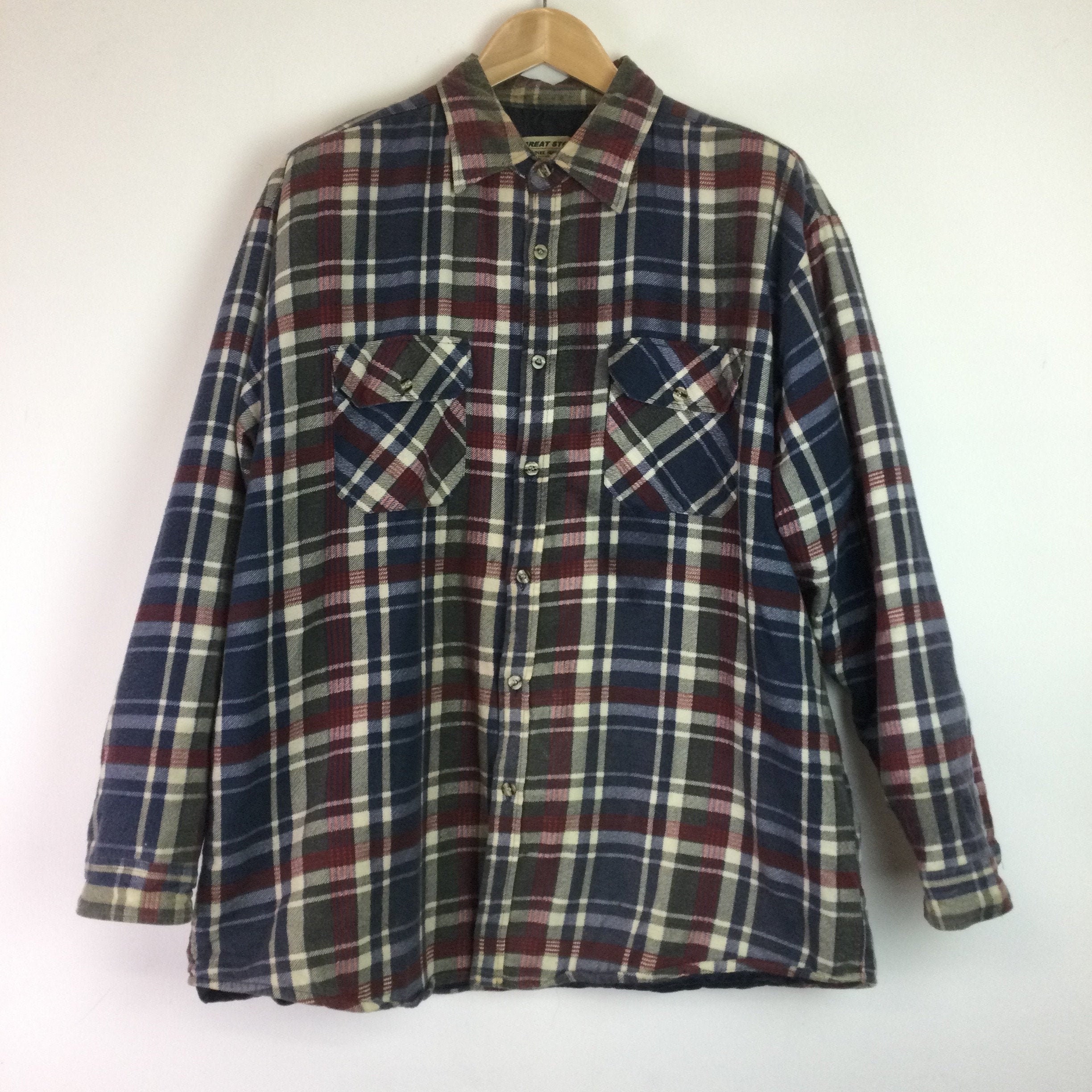 Image of Vintage Great Stone Blue & Red Padded Flannel Shirt