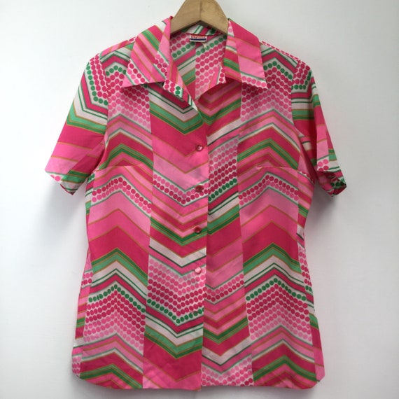 Vintage 1970's Pykettes Pink & Green Blouse