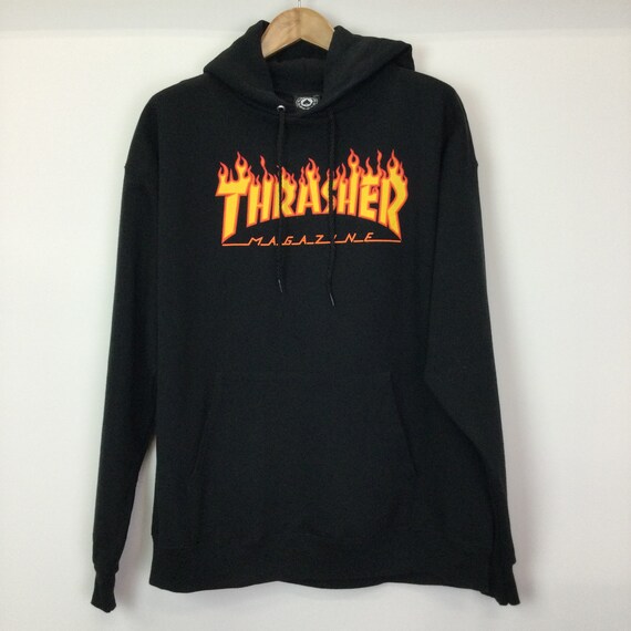 Thrasher Logo Black Flame Hoodie