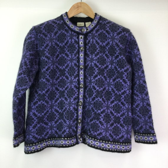 Vintage L.L Bean Lilac Selbu Merino Wool Cardigan
