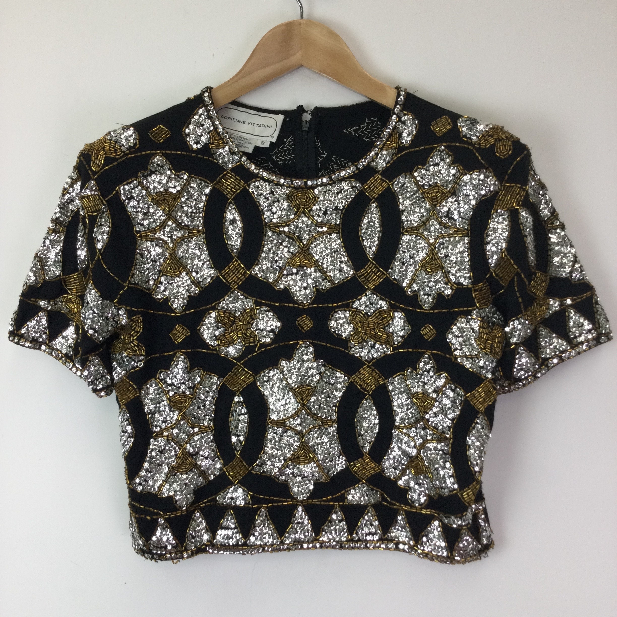 Image of Vintage Black & Gold Sparkly Sequin Top