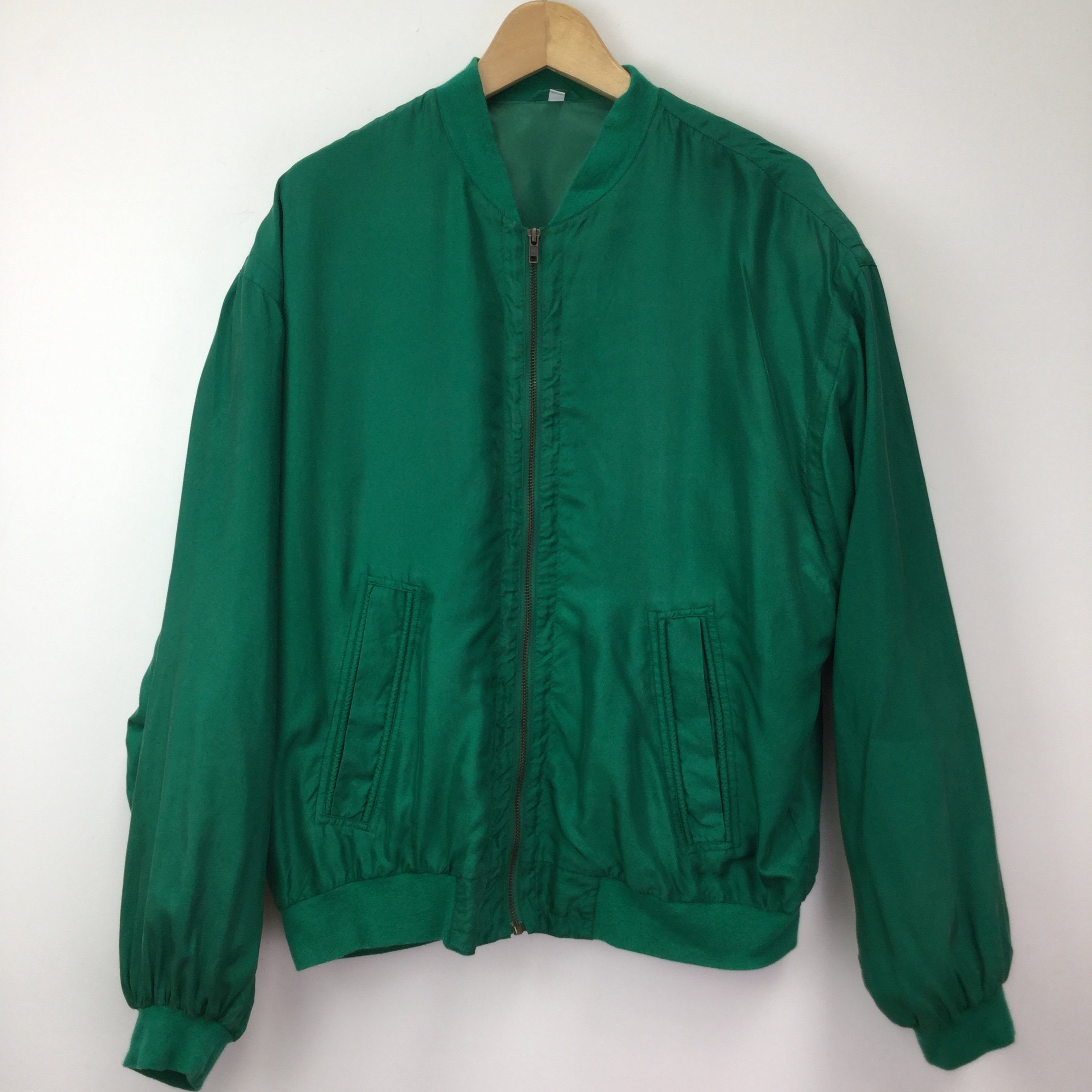 Vintage Emerald Green Silk Bomber Jacket | Etsy