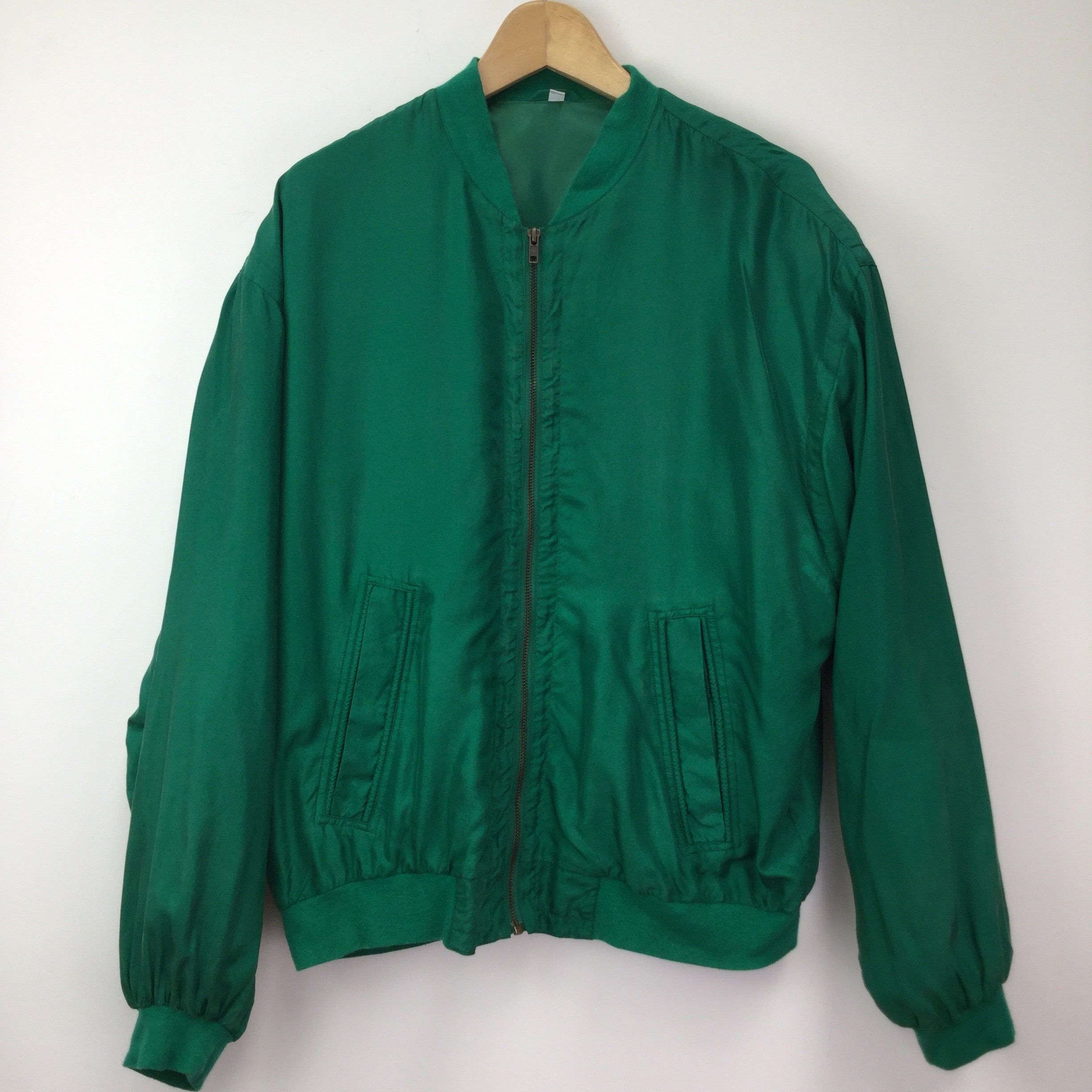 Vintage Emerald Green Silk Bomber Jacket Etsy