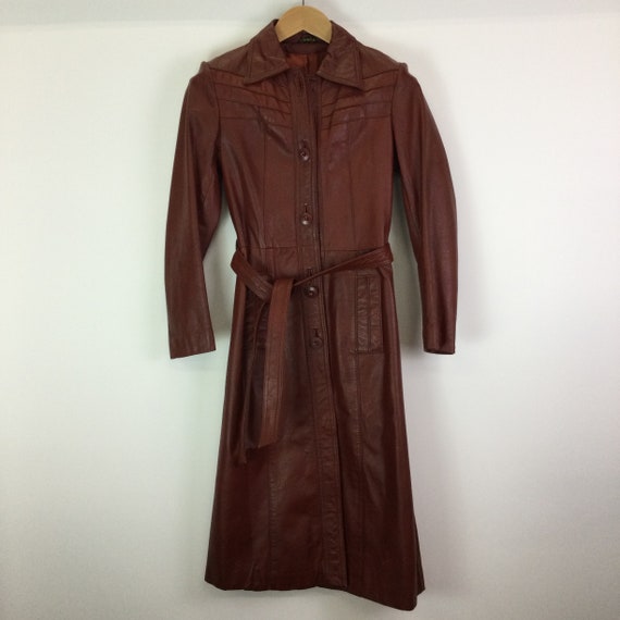 Vintage 1970s Burgundy Red Lined Leather Trench Co