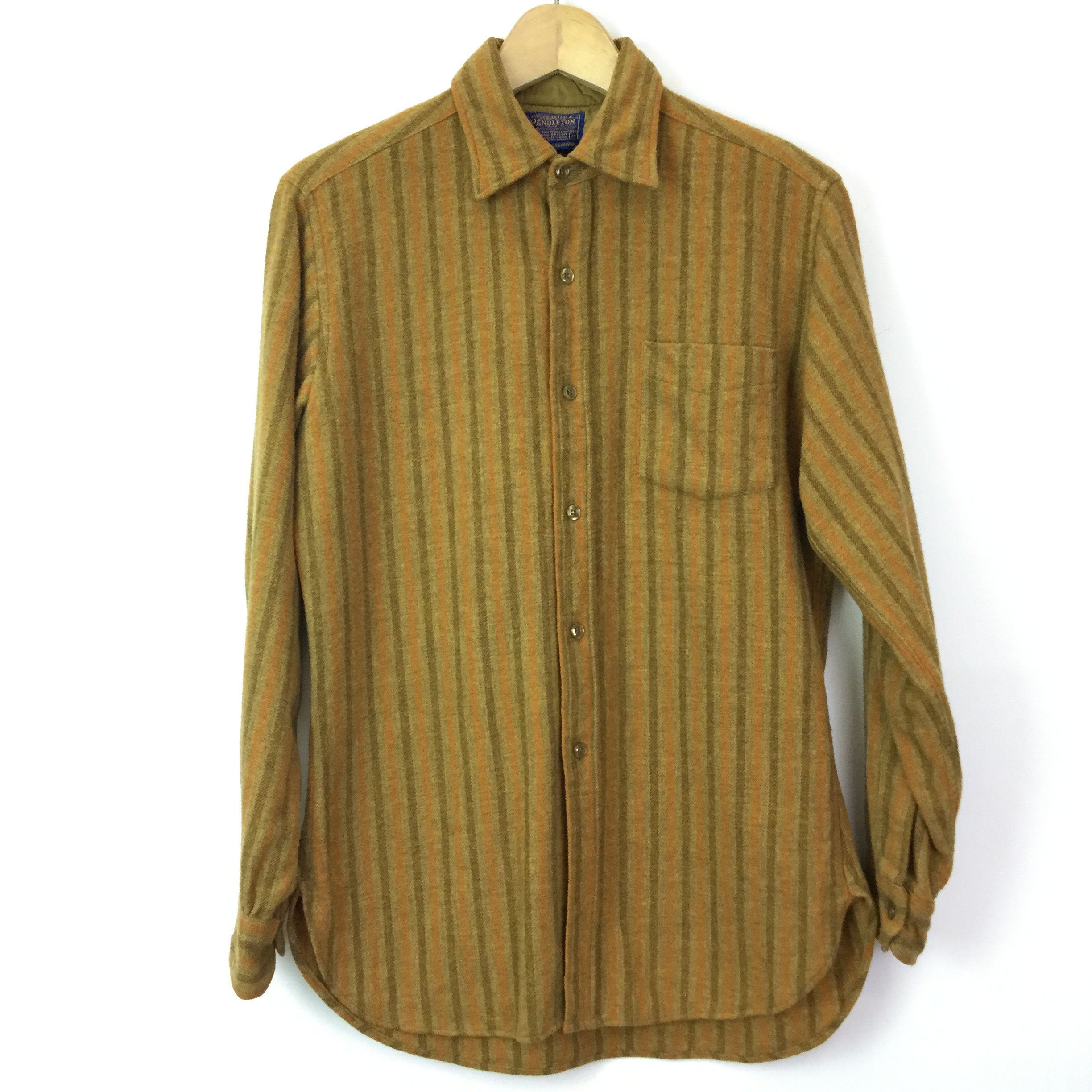 Hutspah Men's Shirt Striped Button Down Vintage Yellow / Gray