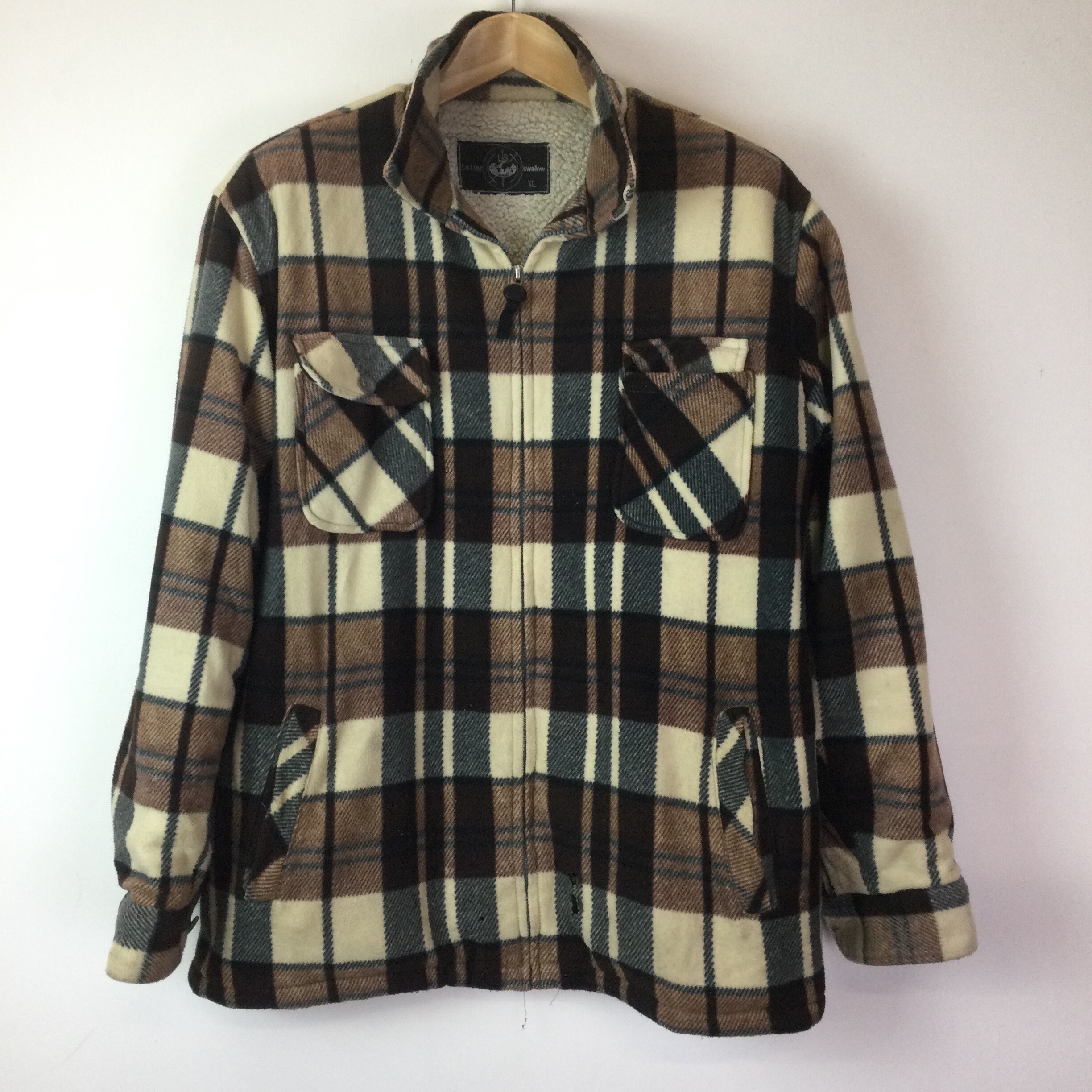 Image of Distressed Vintage Tartan Sherpa Lined Shirt Jacket