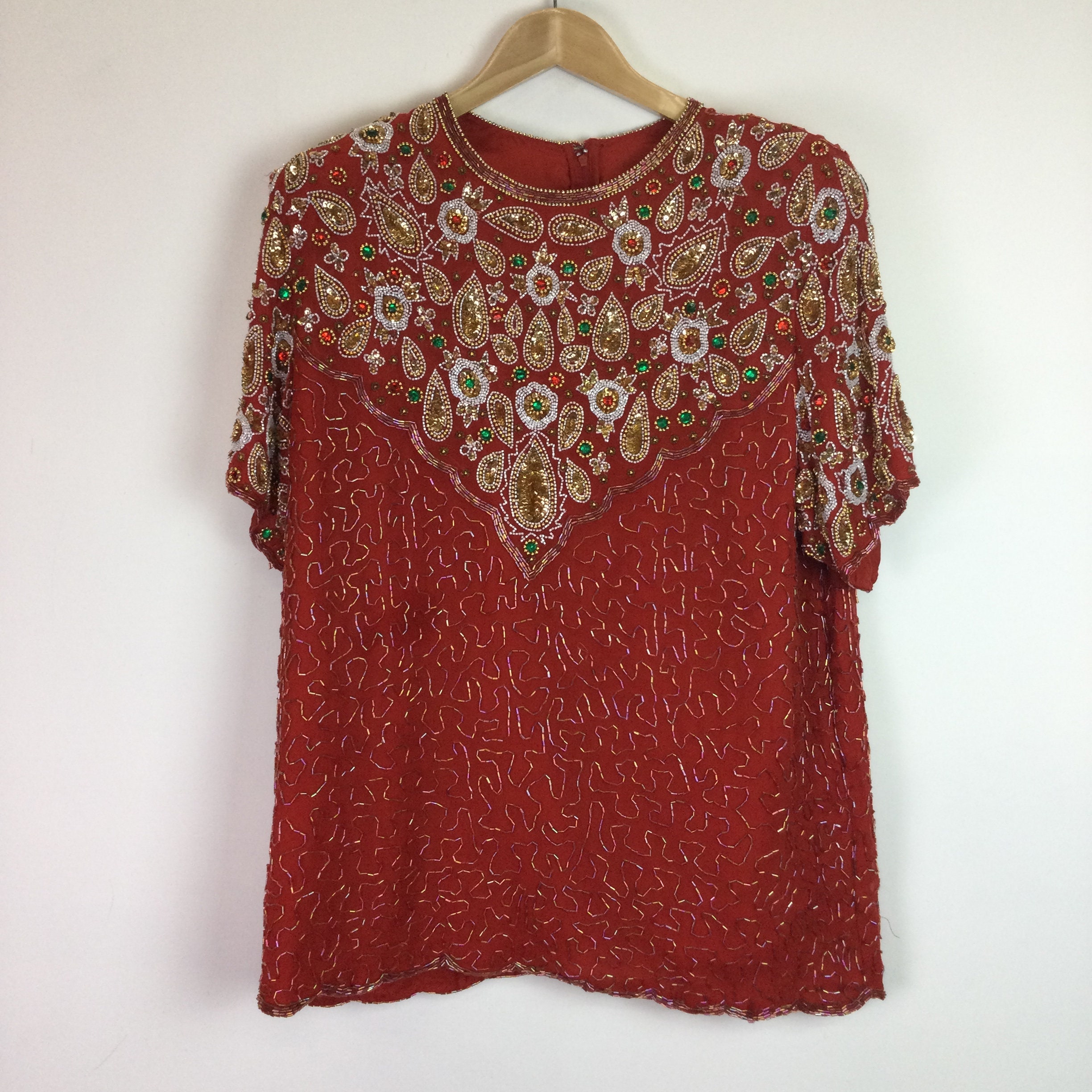 Image of Vintage ’S Red Bejeweled Party Top