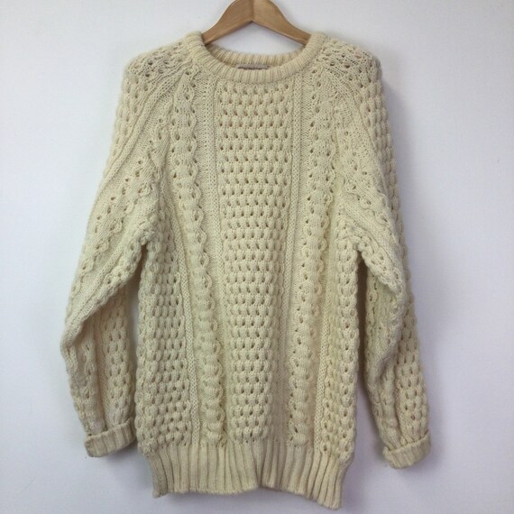 Vintage Slieve League Ivory Cable Knit Aran Jumper