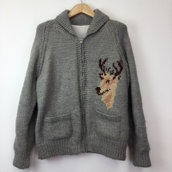 Vintage 1970’s Cowichan Grey Deer Knitted Cardigan
