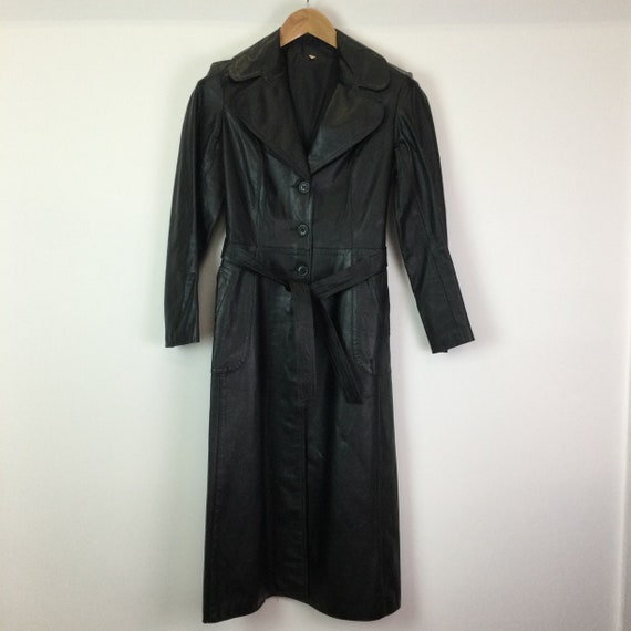 Vintage 1970s Black Leather Trench Coat