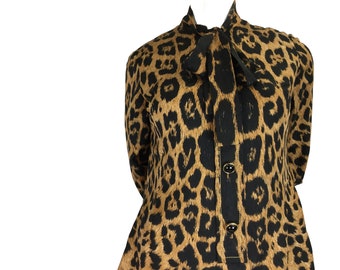 Vintage Leopard Print Shirt with Bow Detail