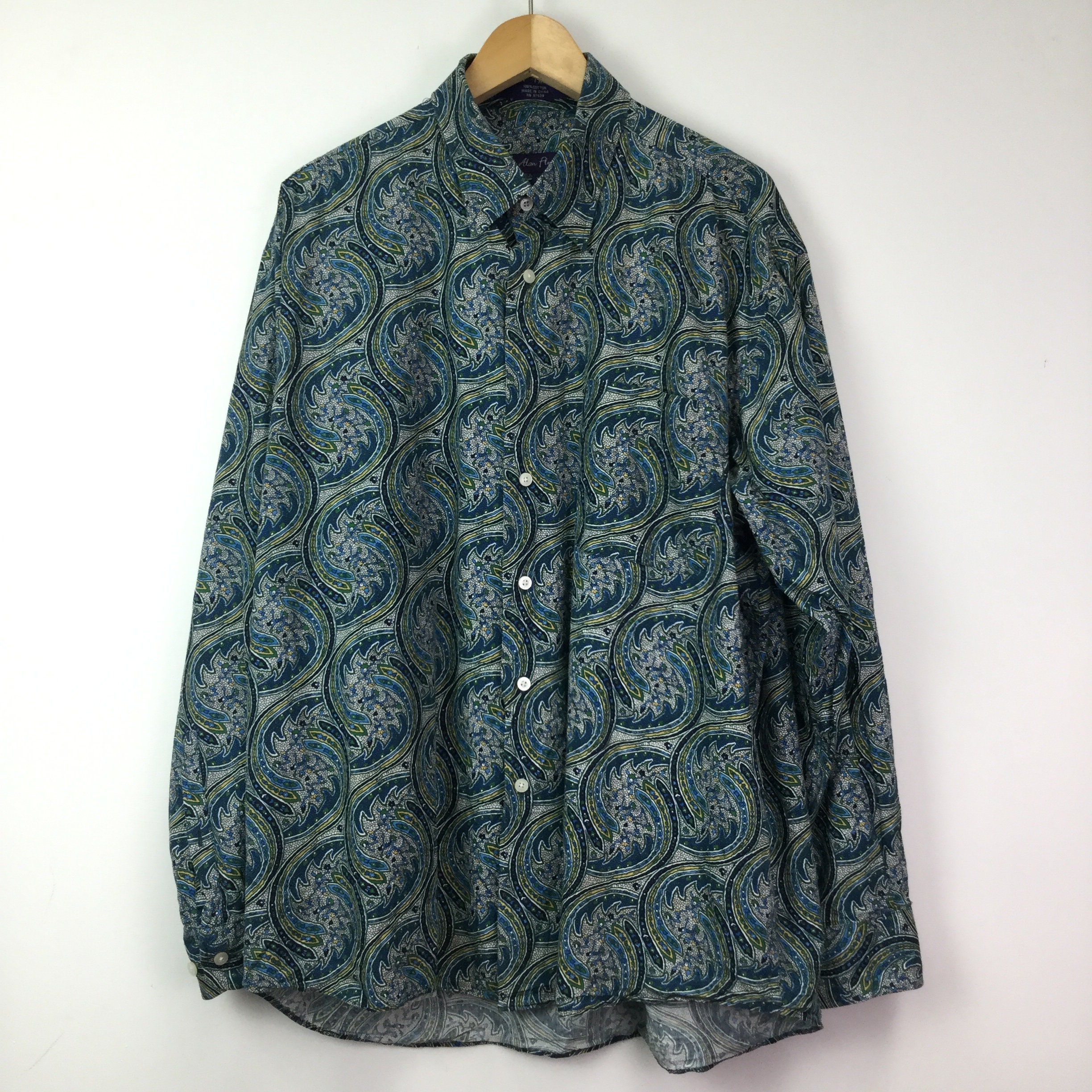 Image of Vintage Alan Flusser Blue Paisley Shirt