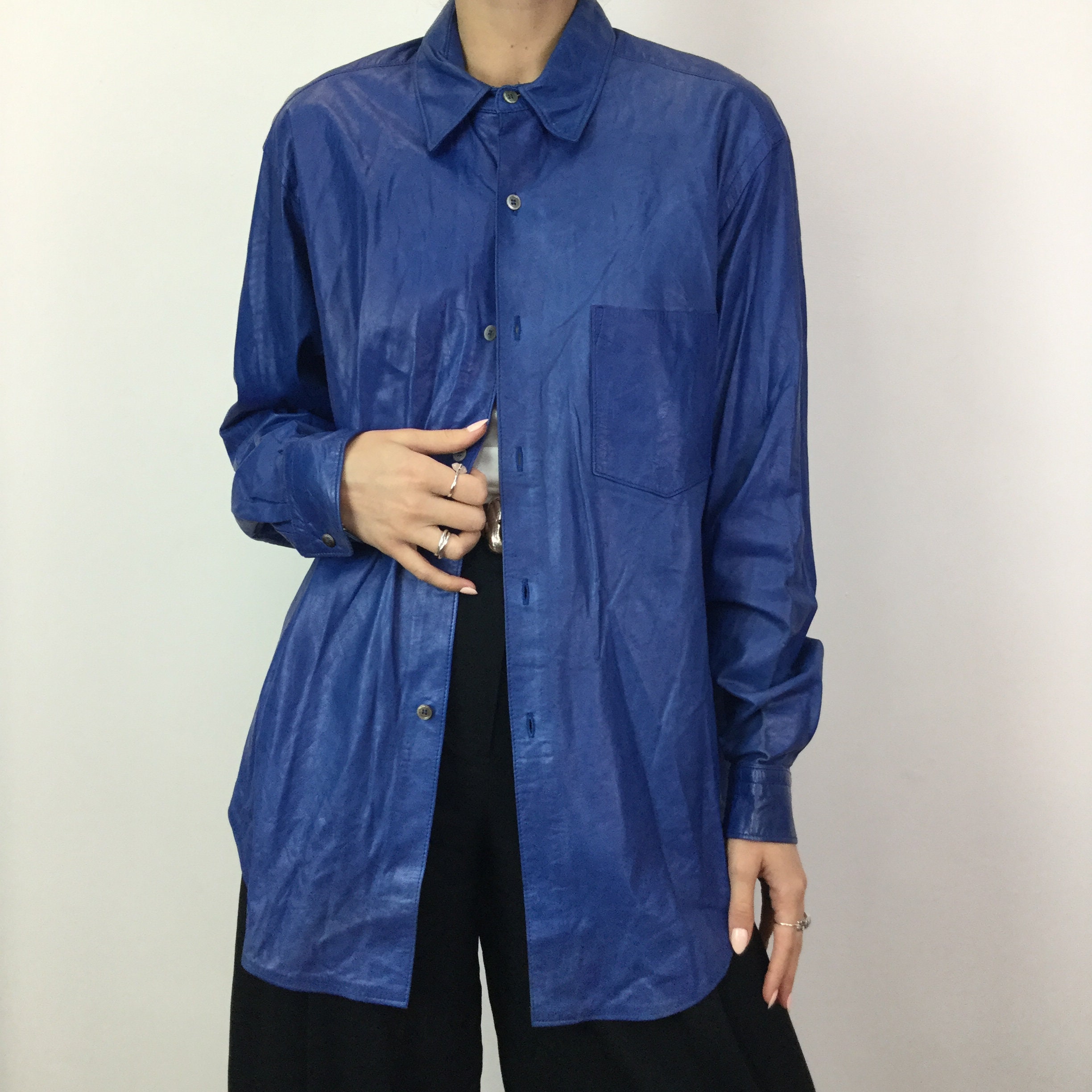 Image of Rare Vintage "Comme Des Garçons' Blue Leather Shirt