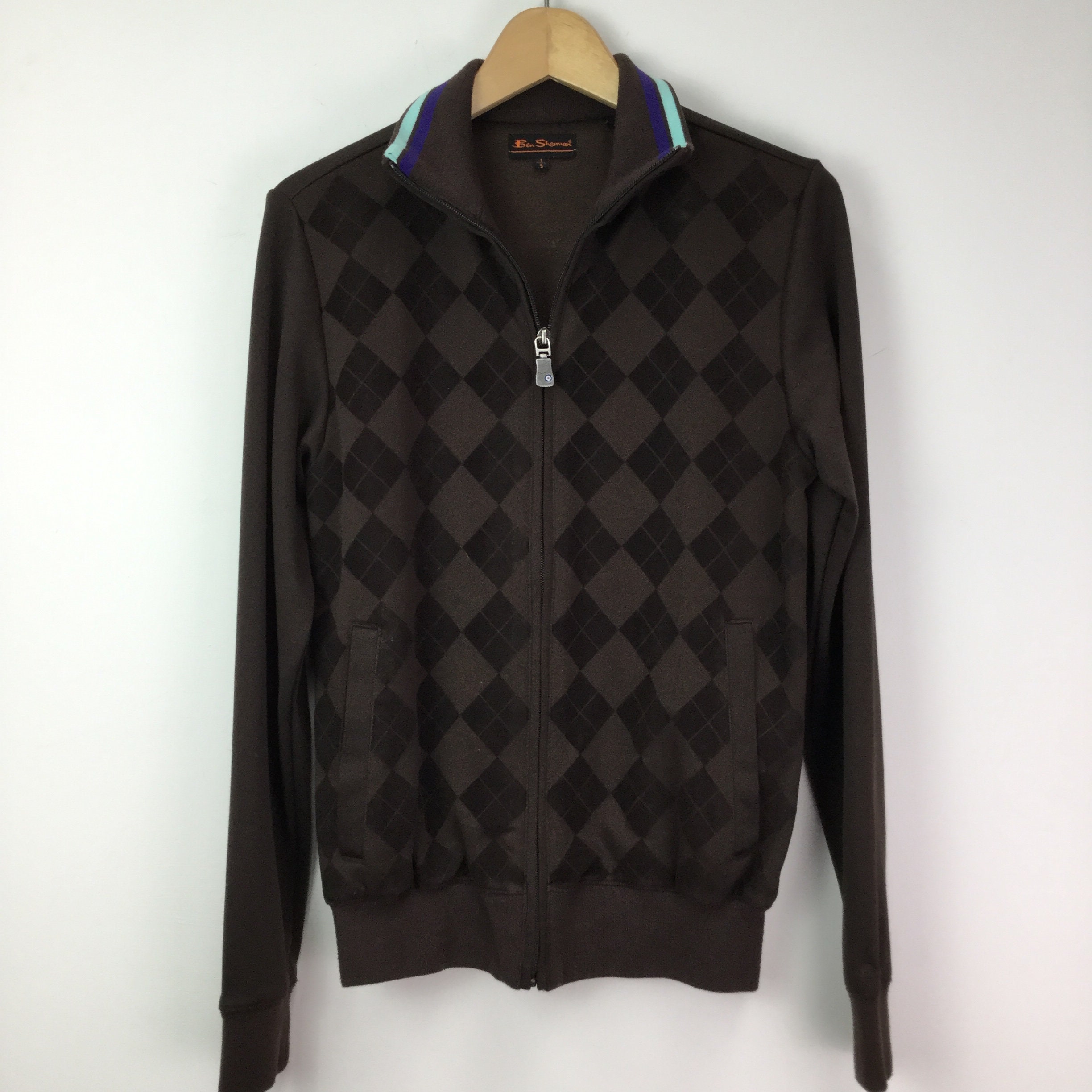 Image of Ben Sherman Brown Argyle Full Zip Jacket