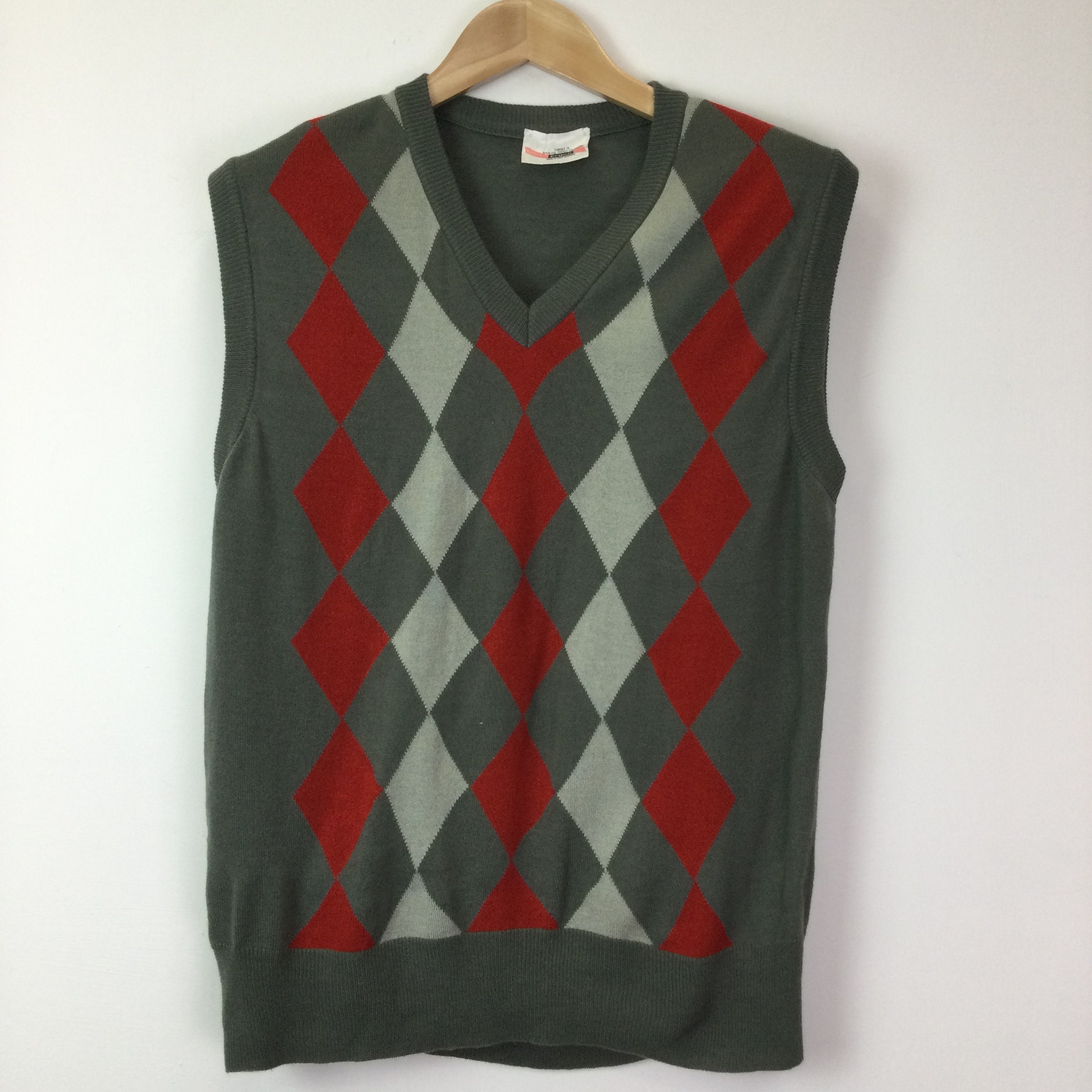 Image of Vintage 1980’S Ergee Grey & Red Argyle Sweater Vest