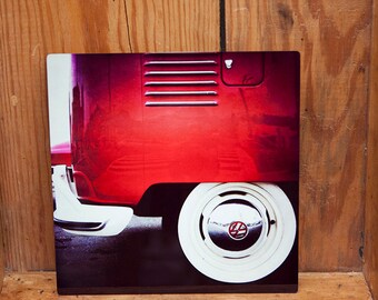 Volkswagen Vintage Bus Photograph, Kombi Red, 8x8 Metal Print, Ready to Hang, Vintage Volkswagen