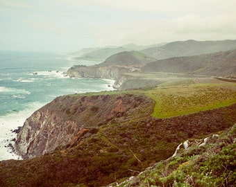 Pacific Coast Highway photograph, PCH photo, California coast, Pacific Ocean, Landscape photo, blue green, viridian, coastal, warm colors