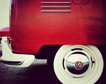 Vintage VW Bus Photograph, Volkswagen, Volkswagen Bus, VW Photography, Red VW Bus