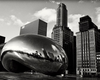 Chicago Photography, Millennium Park Cloudgate The Bean Black & White Fine Art Photograph, Urban Photography, Public art