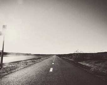 Road Photograph, Open Road, Road Trip Photo, Black and White, Dorm art, Dreamy, Converging Lines