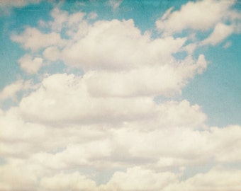 Cloud Photograph, Nursery Art, Blue Sky Photograph, Clouds, Weather Print, Dorm Room Decor