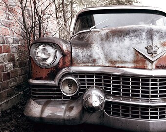 Vintage Car Photograph, Cadillac Photograph, Rusted, Caddy, Old Car Photo