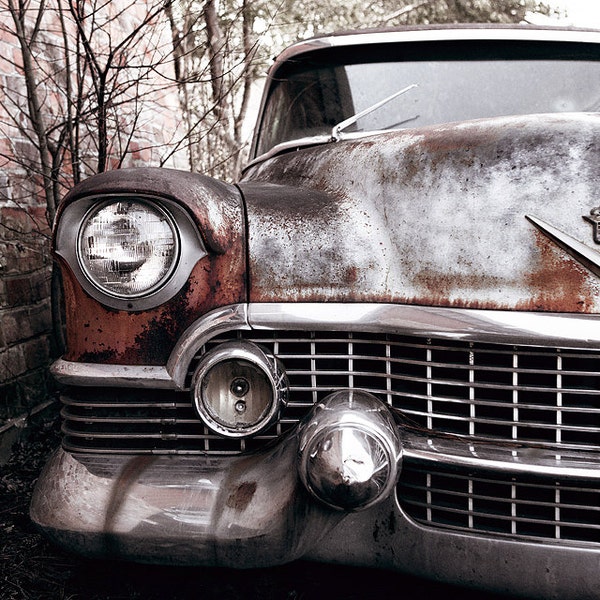 Vintage Car Photograph, Cadillac Photograph, Rusted, Caddy, Old Car Photo