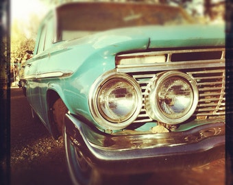 Car Photograph Vintage Chevy Impala Turquoise New Mexico Madrid