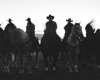 Horse Photograph Cowboys Mounted Police on Horseback Large Black & White Wall Print Silhouette