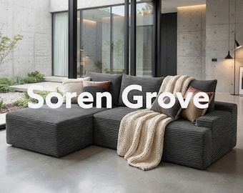 Cloud Sectional Boneless Couch, L Shaped Modular Sofa with Chaise, Deep Seat Corduroy Couch, Supportive Backrest, No Assembly